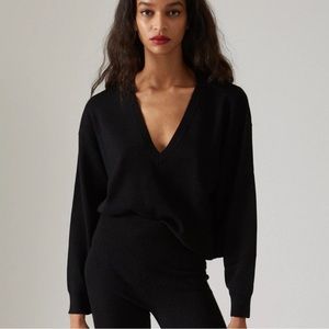 Thakoon Black V-Neck Wool Sweater | XS